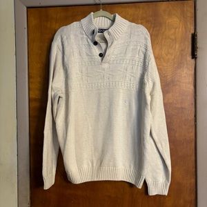 Chaps Men's XL Pullover Sweater 1/4 Button Mock Neck Cream Fair Isle BNWT
